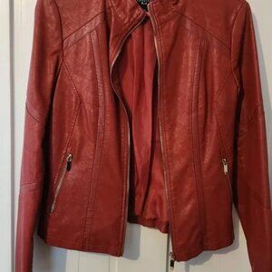 *NEW* LA Coalition Cherry Burgundy Red Faux Leather Motorcycle Jacket sz L